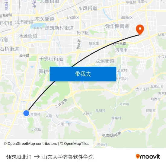 领秀城北门 to 山东大学齐鲁软件学院 map