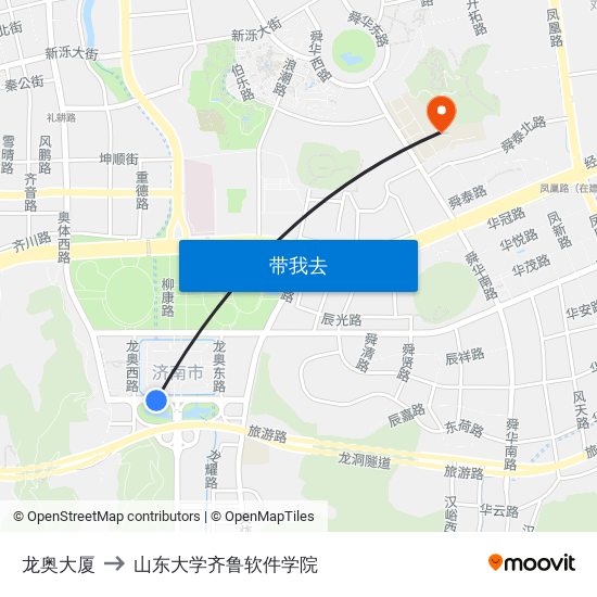 龙奥大厦 to 山东大学齐鲁软件学院 map