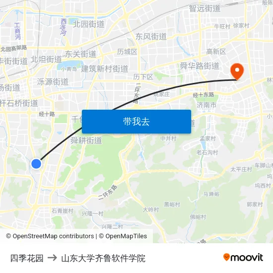 四季花园 to 山东大学齐鲁软件学院 map
