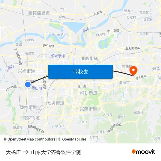 大杨庄 to 山东大学齐鲁软件学院 map