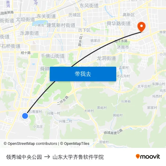领秀城中央公园 to 山东大学齐鲁软件学院 map
