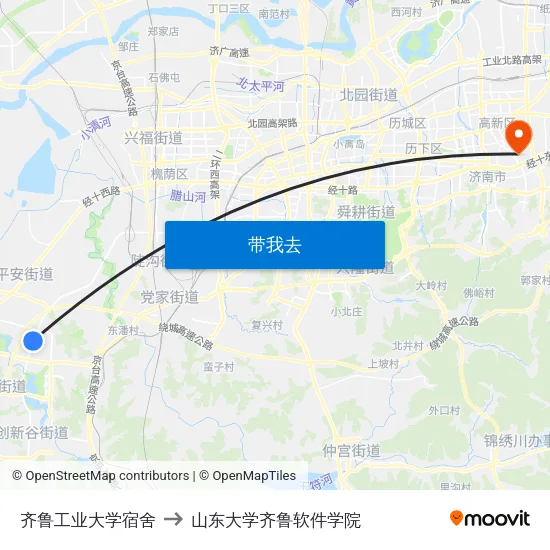 齐鲁工业大学宿舍 to 山东大学齐鲁软件学院 map