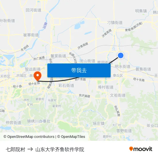 七郎院村 to 山东大学齐鲁软件学院 map