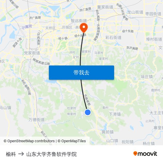 榆科 to 山东大学齐鲁软件学院 map