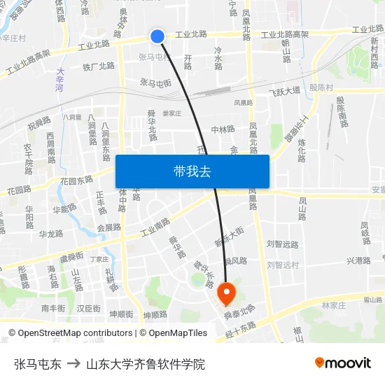 张马屯东 to 山东大学齐鲁软件学院 map