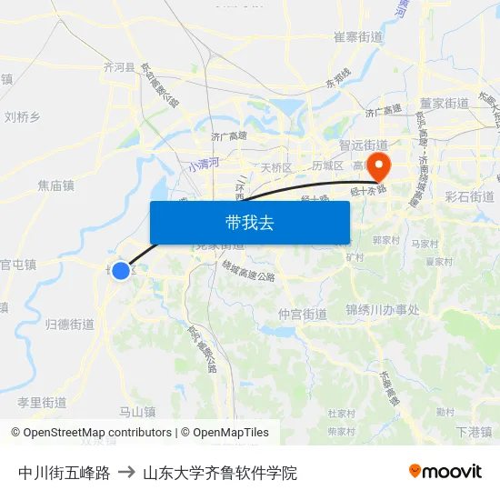 中川街五峰路 to 山东大学齐鲁软件学院 map