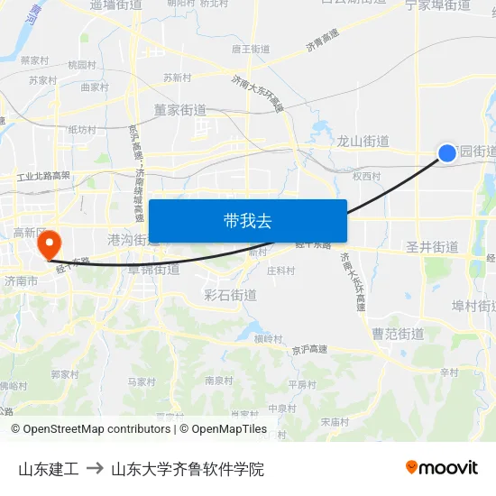 山东建工 to 山东大学齐鲁软件学院 map