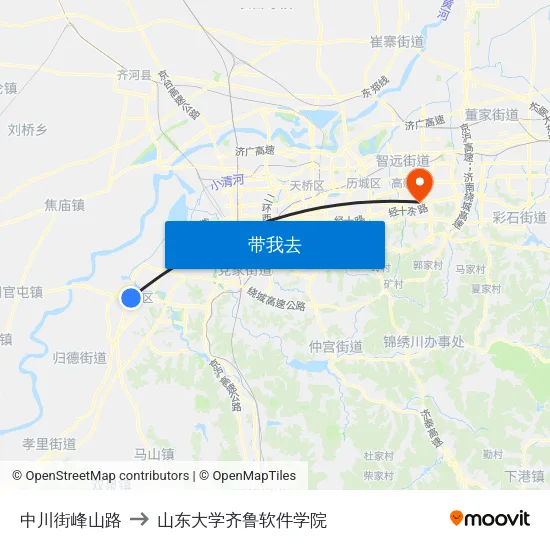 中川街峰山路 to 山东大学齐鲁软件学院 map