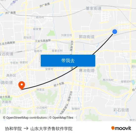 协和学院 to 山东大学齐鲁软件学院 map