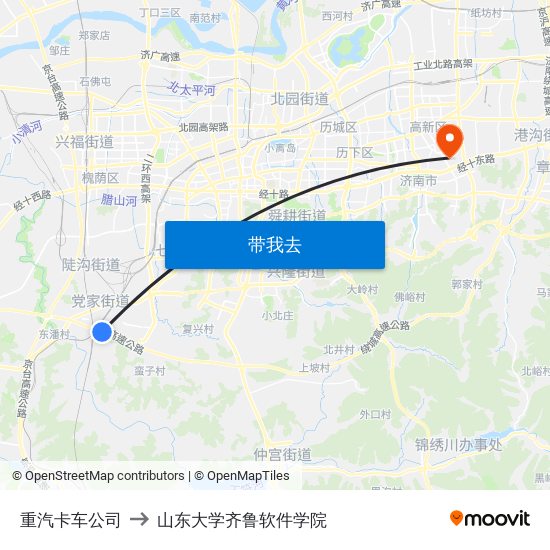 重汽卡车公司 to 山东大学齐鲁软件学院 map