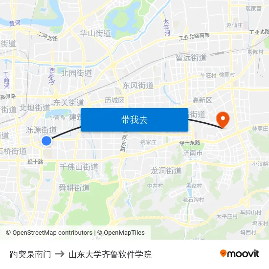 趵突泉南门 to 山东大学齐鲁软件学院 map
