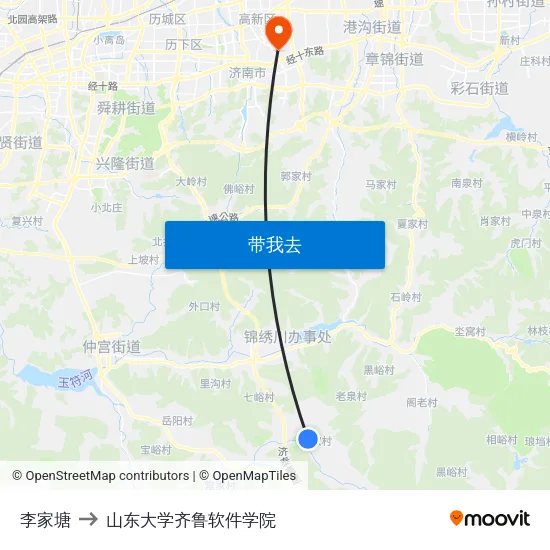 李家塘 to 山东大学齐鲁软件学院 map