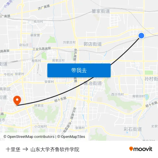 十里堡 to 山东大学齐鲁软件学院 map
