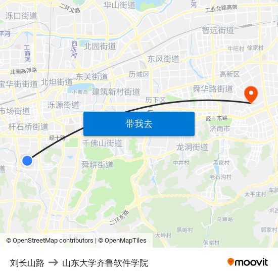 刘长山路 to 山东大学齐鲁软件学院 map