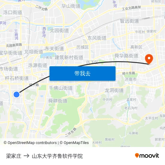 梁家庄 to 山东大学齐鲁软件学院 map