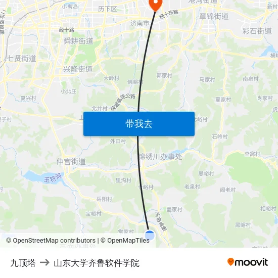 九顶塔 to 山东大学齐鲁软件学院 map
