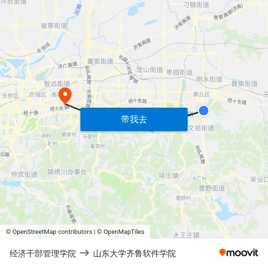 经济干部管理学院 to 山东大学齐鲁软件学院 map