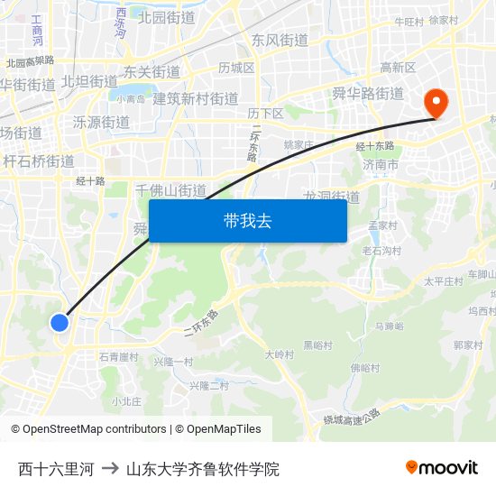 西十六里河 to 山东大学齐鲁软件学院 map