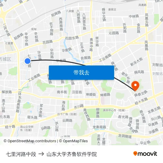 七里河路中段 to 山东大学齐鲁软件学院 map