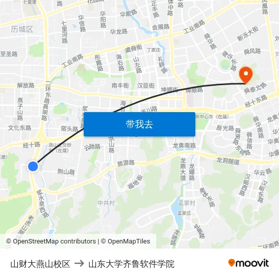 山财大燕山校区 to 山东大学齐鲁软件学院 map