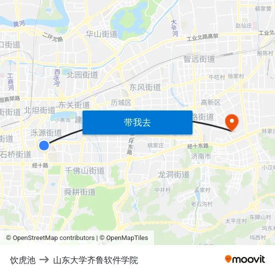 饮虎池 to 山东大学齐鲁软件学院 map