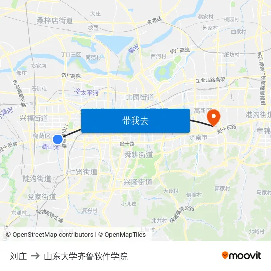 刘庄 to 山东大学齐鲁软件学院 map