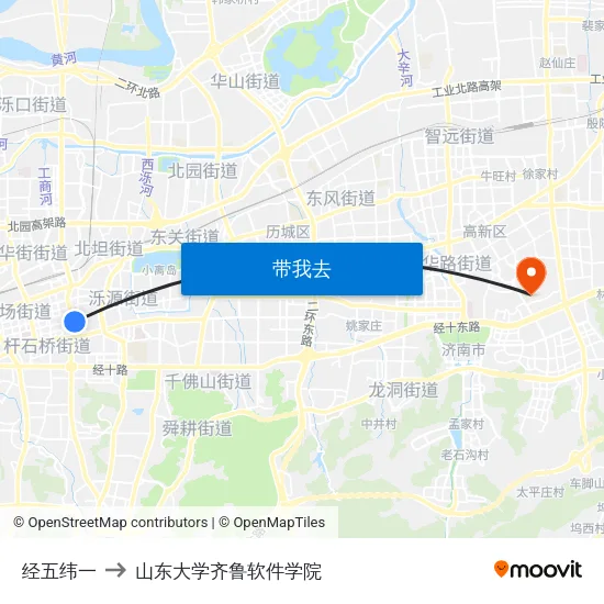 经五纬一 to 山东大学齐鲁软件学院 map