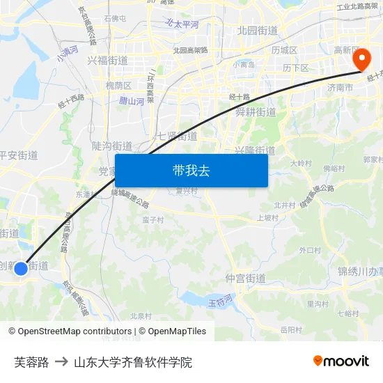芙蓉路 to 山东大学齐鲁软件学院 map