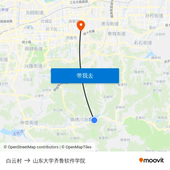 白云村 to 山东大学齐鲁软件学院 map