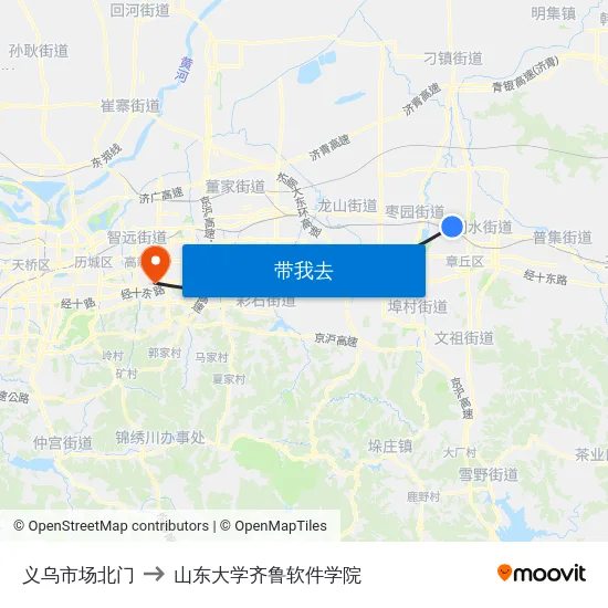 义乌市场北门 to 山东大学齐鲁软件学院 map