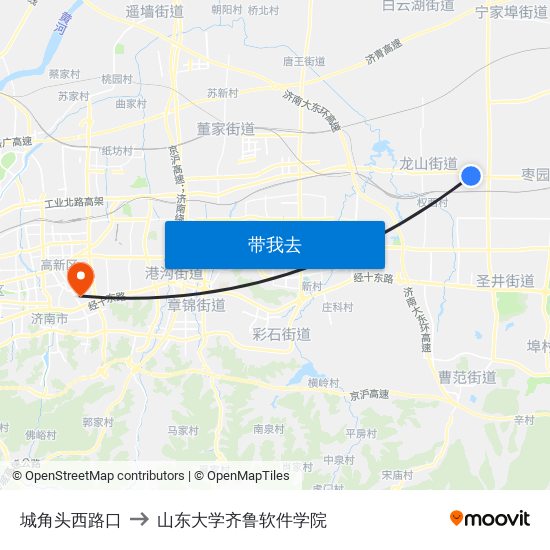 城角头西路口 to 山东大学齐鲁软件学院 map