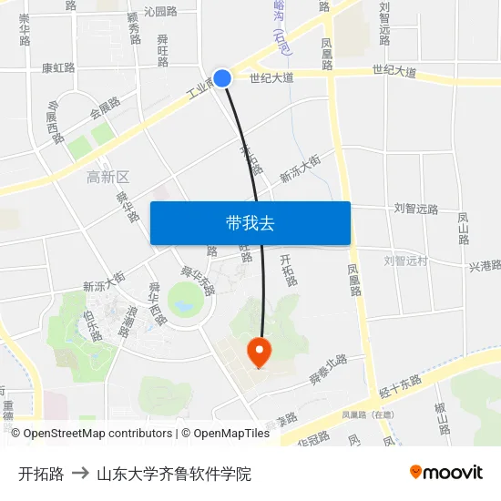 开拓路 to 山东大学齐鲁软件学院 map