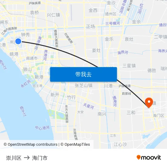 崇川区 to 海门市 map