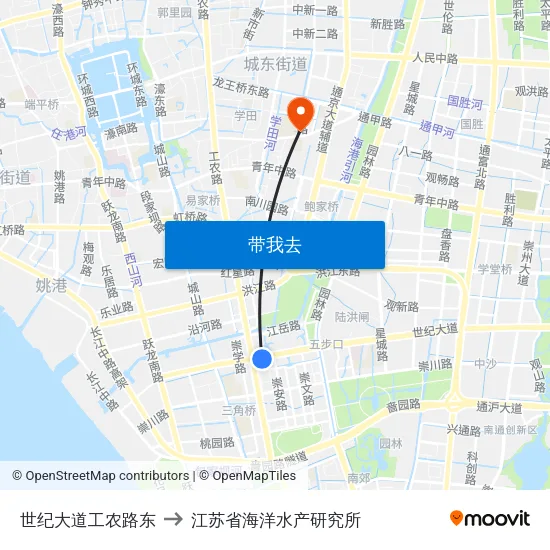 世纪大道工农路东 to 江苏省海洋水产研究所 map
