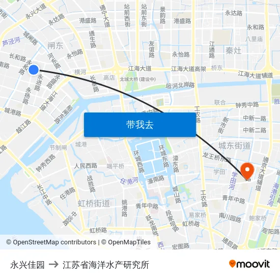 永兴佳园 to 江苏省海洋水产研究所 map