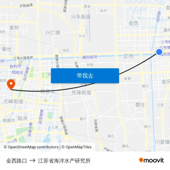 金西路口 to 江苏省海洋水产研究所 map