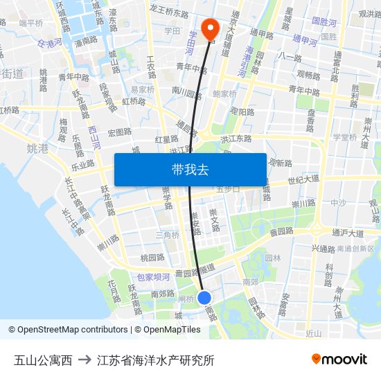 五山公寓西 to 江苏省海洋水产研究所 map