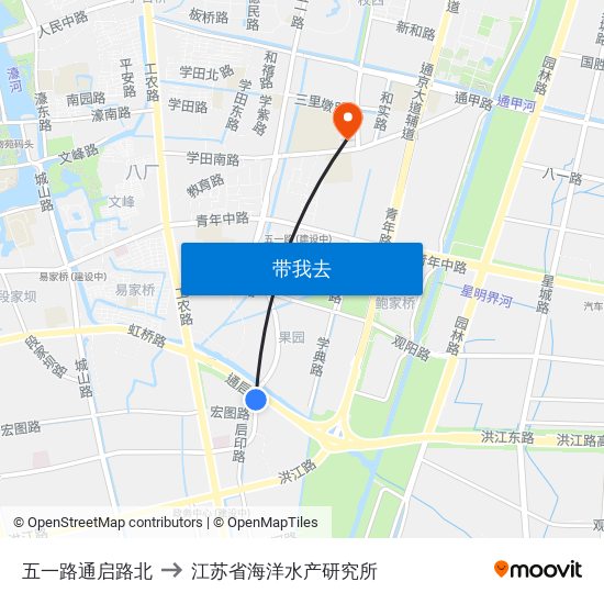 五一路通启路北 to 江苏省海洋水产研究所 map