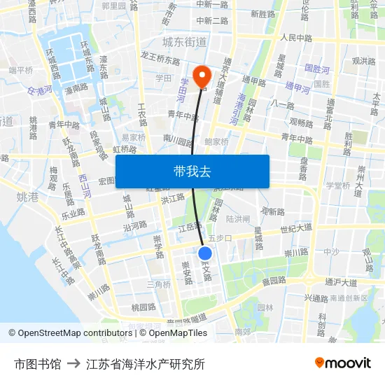 市图书馆 to 江苏省海洋水产研究所 map