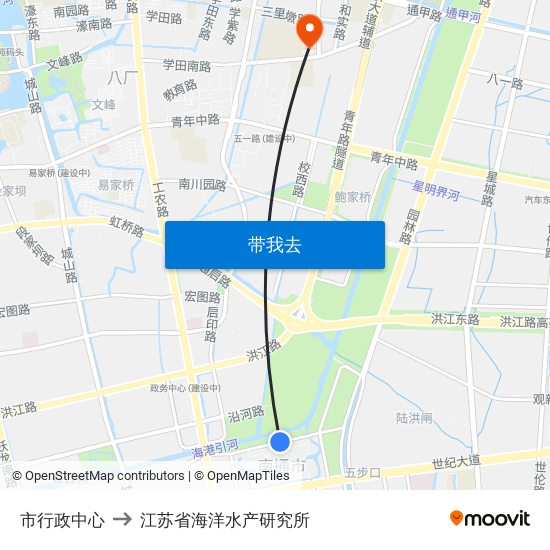 市行政中心 to 江苏省海洋水产研究所 map