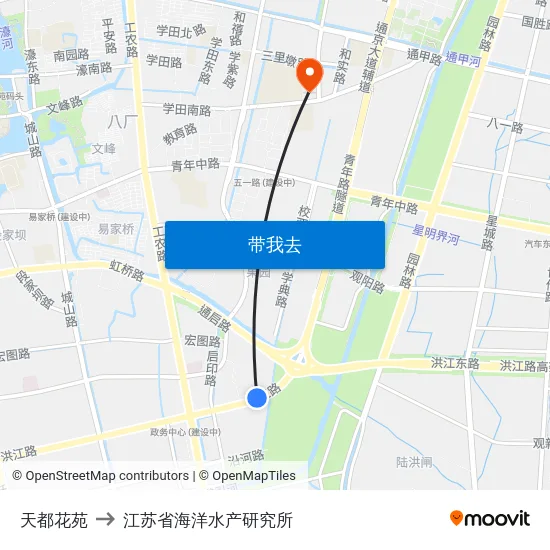 天都花苑 to 江苏省海洋水产研究所 map
