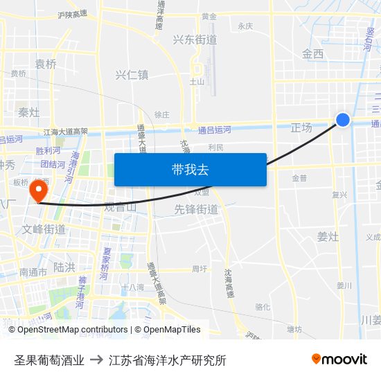 圣果葡萄酒业 to 江苏省海洋水产研究所 map