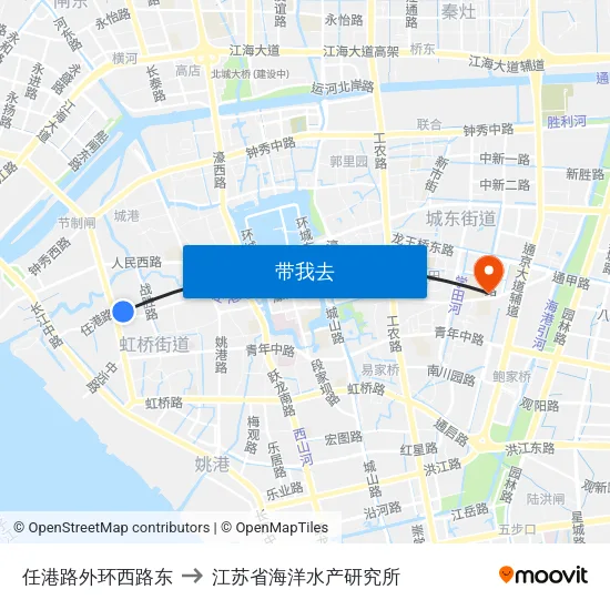 任港路外环西路东 to 江苏省海洋水产研究所 map