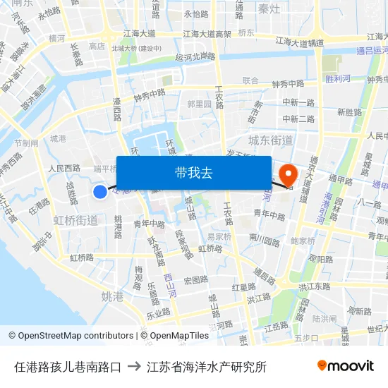 任港路孩儿巷南路口 to 江苏省海洋水产研究所 map