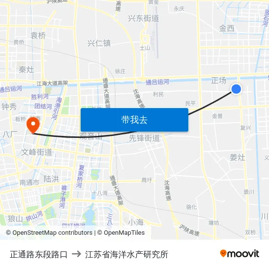 正通路东段路口 to 江苏省海洋水产研究所 map