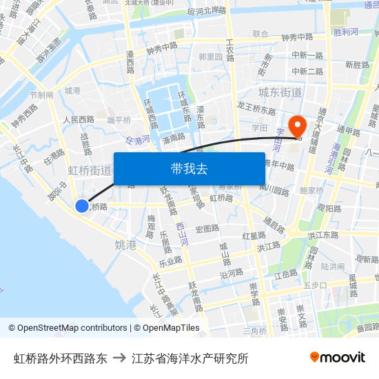 虹桥路外环西路东 to 江苏省海洋水产研究所 map