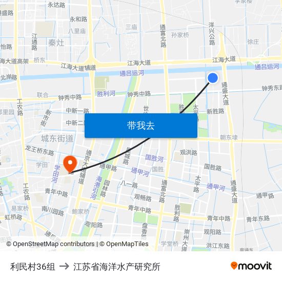 利民村36组 to 江苏省海洋水产研究所 map