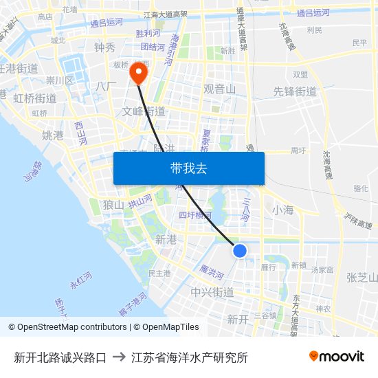 新开北路诚兴路口 to 江苏省海洋水产研究所 map