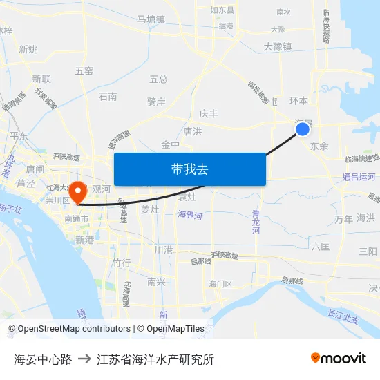 海晏中心路 to 江苏省海洋水产研究所 map
