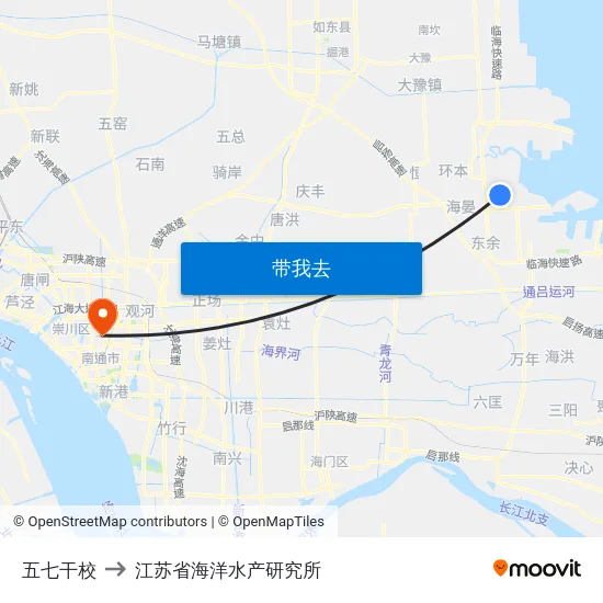 五七干校 to 江苏省海洋水产研究所 map
